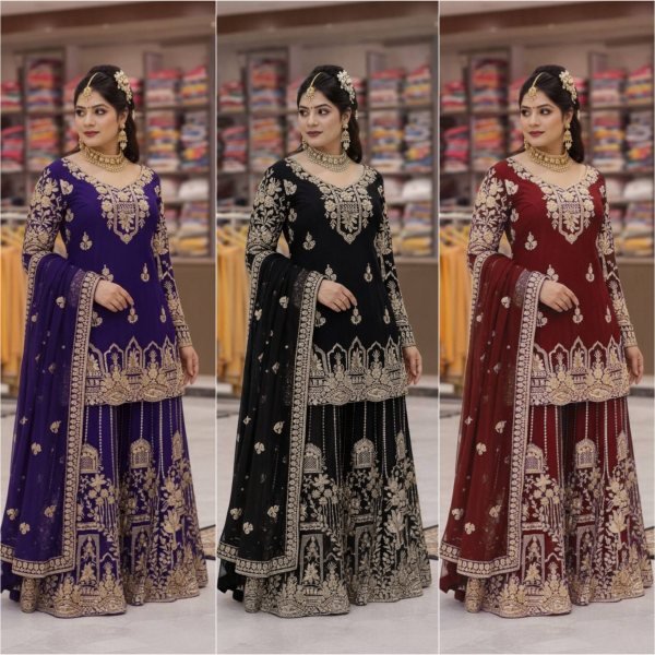 Traditional Black Faux Georgette Zari and Sequins Work Suit Set for Eid and Ramadan Ready To Wear Collection