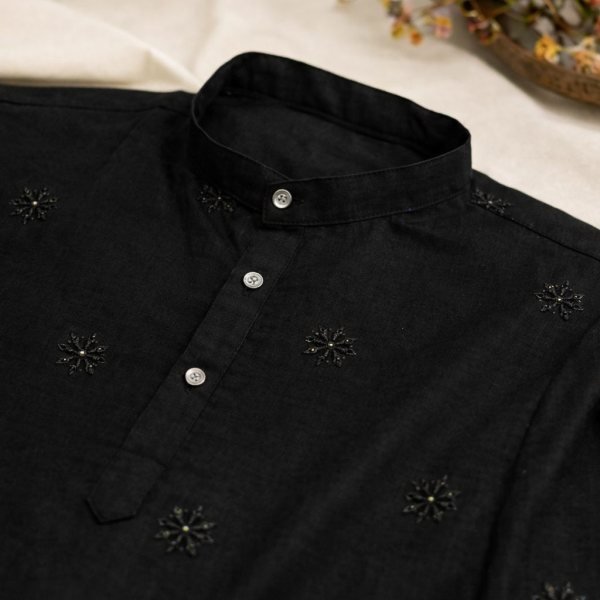 Traditional Black Wedding Wear Linen Cotton Kurta Pajama for Men Kurta Pajama Wholesale
