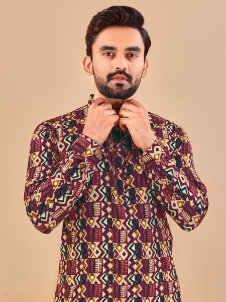 Traditional Bright Multicolour foil print long kurta Kurta Pajama Wholesale