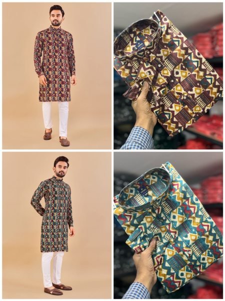 Traditional Bright Multicolour foil print long kurta Kurta Pajama Wholesale