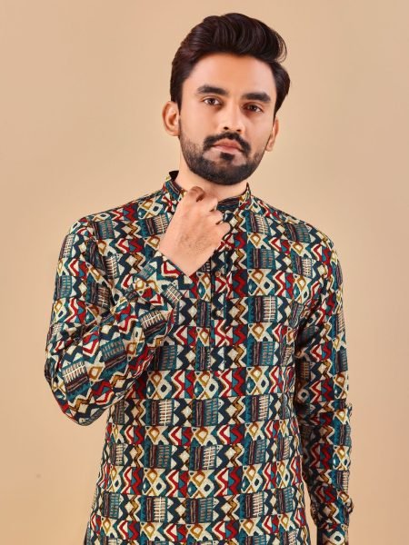 Traditional Bright Multicolour foil print long kurta Kurta Pajama Wholesale
