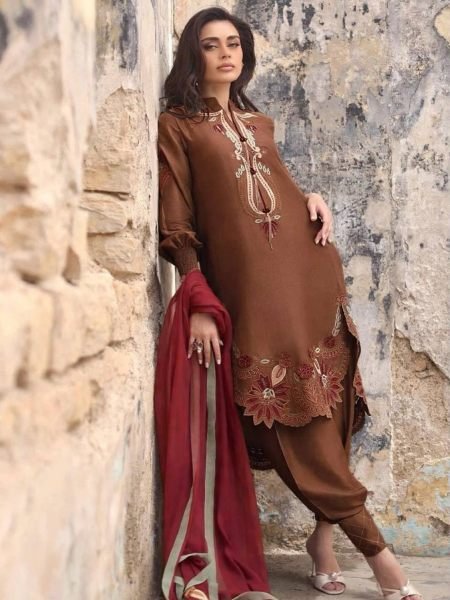 Traditional Brown Patiala Salwar Suit in Gajji Silk with Georgette Dupatta at Wholesale Rate Ready To Wear Suit