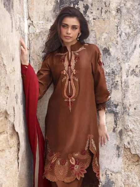 Traditional Brown Patiala Salwar Suit in Gajji Silk with Georgette Dupatta at Wholesale Rate Ready To Wear Collection