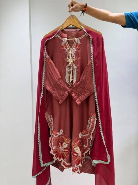 Traditional Brown Patiala Salwar Suit in Gajji Silk with Georgette Dupatta at Wholesale Rate Ready To Wear Collection