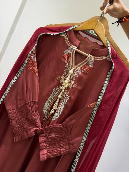 Traditional Brown Patiala Salwar Suit in Gajji Silk with Georgette Dupatta at Wholesale Rate Ready To Wear Collection