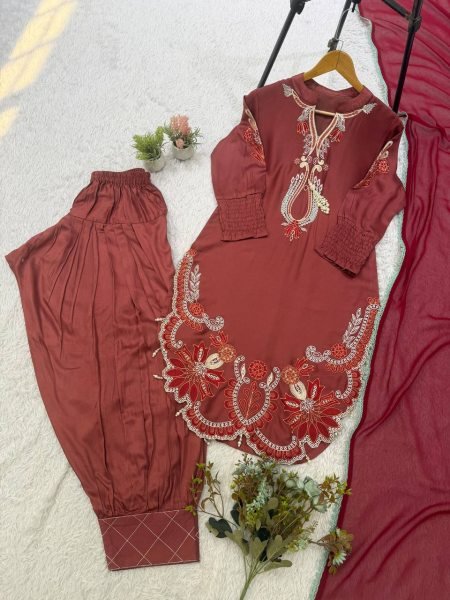 Traditional Brown Patiala Salwar Suit in Gajji Silk with Georgette Dupatta at Wholesale Rate Ready To Wear Collection