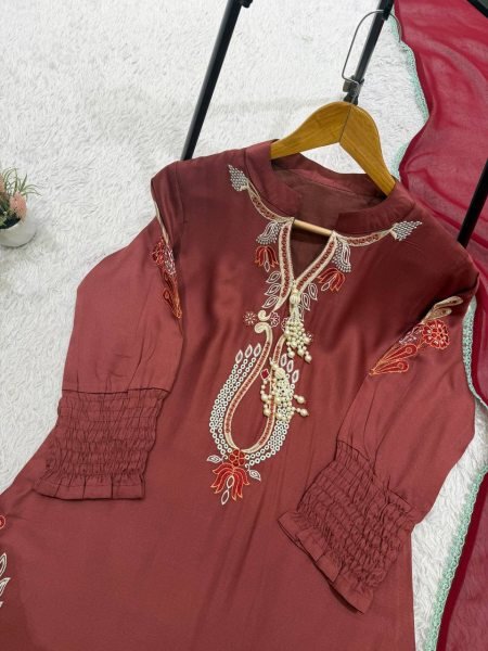 Traditional Brown Patiala Salwar Suit in Gajji Silk with Georgette Dupatta at Wholesale Rate Ready To Wear Collection