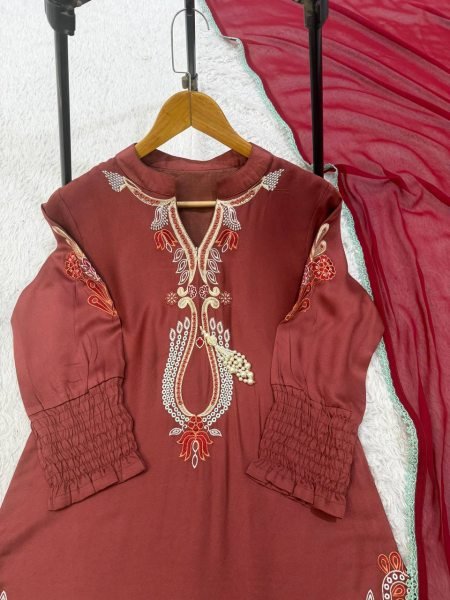 Traditional Brown Patiala Salwar Suit in Gajji Silk with Georgette Dupatta at Wholesale Rate Ready To Wear Collection