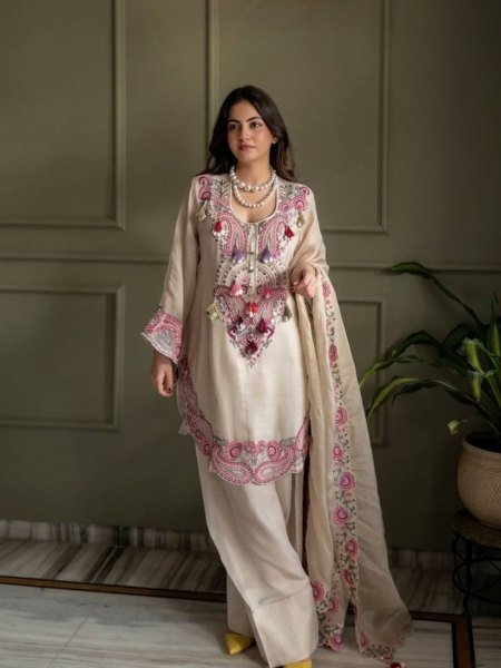 Traditional Farshi Palazzo Set with Rich Thread Embroidery 