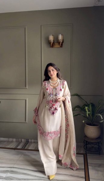 Traditional Farshi Palazzo Set with Rich Thread Embroidery Ready To Wear Collection