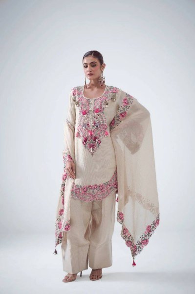 Traditional Farshi Palazzo Set with Rich Thread Embroidery Ready To Wear Collection