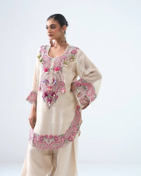 Traditional Farshi Palazzo Set with Rich Thread Embroidery Ready To Wear Collection