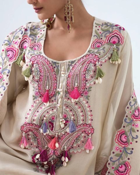 Traditional Farshi Palazzo Set with Rich Thread Embroidery Ready To Wear Collection