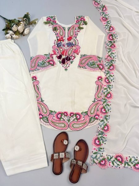 Traditional Farshi Palazzo Set with Rich Thread Embroidery Ready To Wear Collection