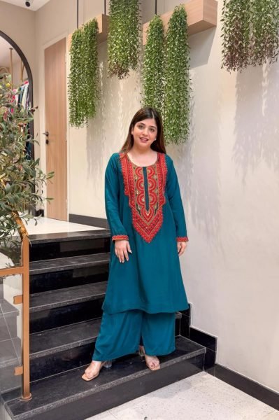 Traditional French Crepe Embroidered lightweight Co Ord Set Perfect for Office Wear Embroidery Kurtis 