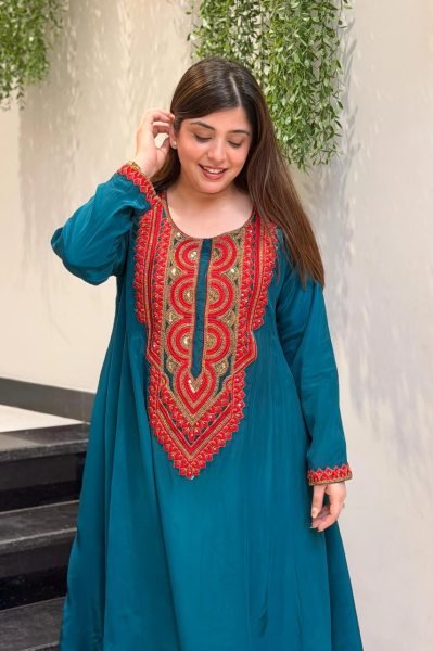 Traditional French Crepe Embroidered lightweight Co Ord Set Perfect for Office Wear Embroidery Kurtis 
