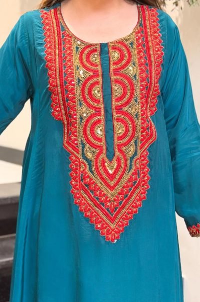 Traditional French Crepe Embroidered lightweight Co Ord Set Perfect for Office Wear Embroidery Kurtis 