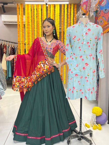 Traditional Green Gamthi Work Chaniya Choli and Kurta Set Limited Festive Offer Mens Wear