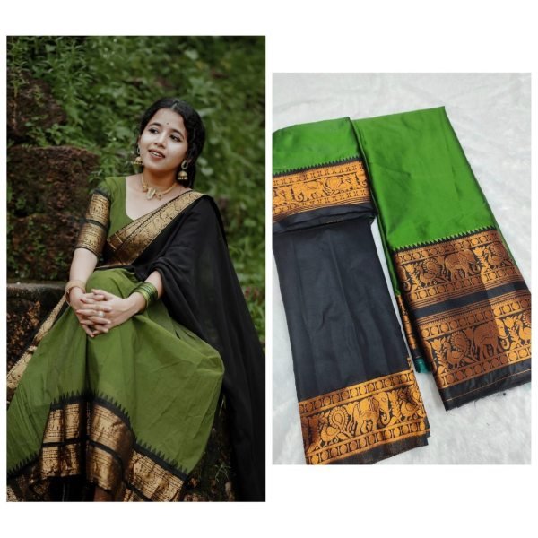 Traditional Half Saree Set with Kanjivaram Silk Zari Lehenga and Banarasi Dupatta Half Saree Lehenga