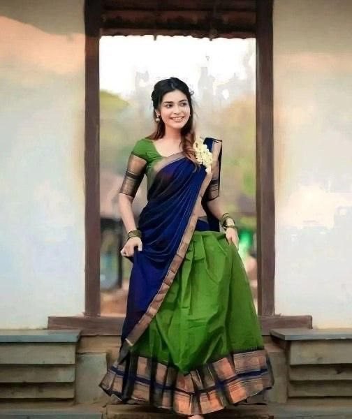 Traditional Half Saree Set with Kanjivaram Silk Zari Lehenga and Banarasi Dupatta Half Saree Lehenga