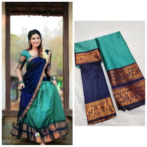 Traditional Half Saree Set with Kanjivaram Silk Zari Lehenga and Banarasi Dupatta Half Saree Lehenga