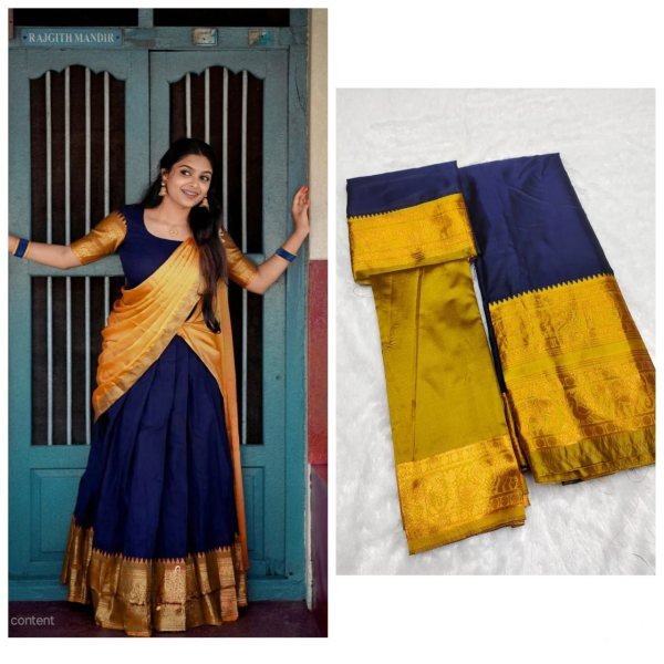 Traditional Half Saree Set with Kanjivaram Silk Zari Lehenga and Banarasi Dupatta Half Saree Lehenga
