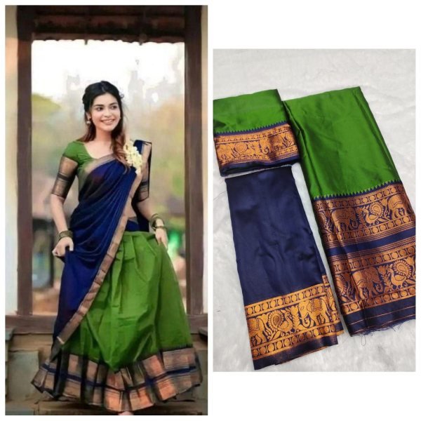 Traditional Half Saree Set with Kanjivaram Silk Zari Lehenga and Banarasi Dupatta Half Saree Lehenga