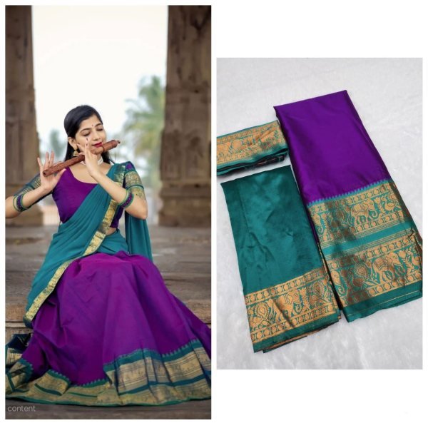 Traditional Half Saree Set with Kanjivaram Silk Zari Lehenga and Banarasi Dupatta Half Saree Lehenga