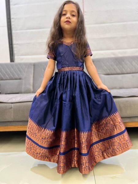 Traditional Lichi Silk Gown for Girls Beautiful Neck Design   Inner Lining Festive Wear at Low Price Wholesale Collection Girls Wear