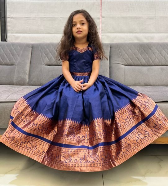 Traditional Lichi Silk Gown for Girls Beautiful Neck Design   Inner Lining Festive Wear at Low Price Wholesale Collection Girls Wear