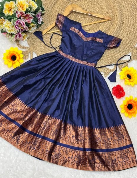 Traditional Lichi Silk Gown for Girls Beautiful Neck Design   Inner Lining Festive Wear at Low Price Wholesale Collection Girls Wear