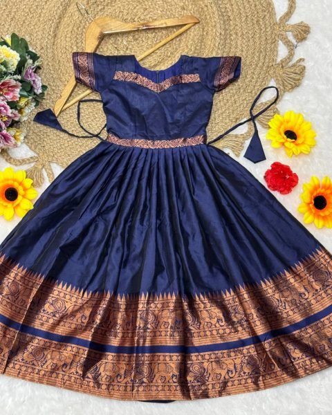 Traditional Lichi Silk Gown for Girls Beautiful Neck Design   Inner Lining Festive Wear at Low Price Wholesale Collection Girls Wear