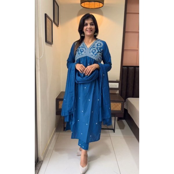 Traditional look Pure Fine Cotton Embroidered Kurti Set Cotton Kurtis Wholesale