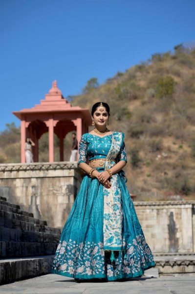 Traditional Manipuri Silk Lehenga Choli with Digital Print & Latkan Dupatta Half Saree Lehenga
