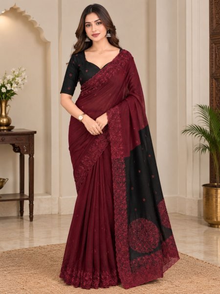 Traditional Maroon Mul Cotton Saree with Cutwork Border and Jacquard Weaving Sarees 