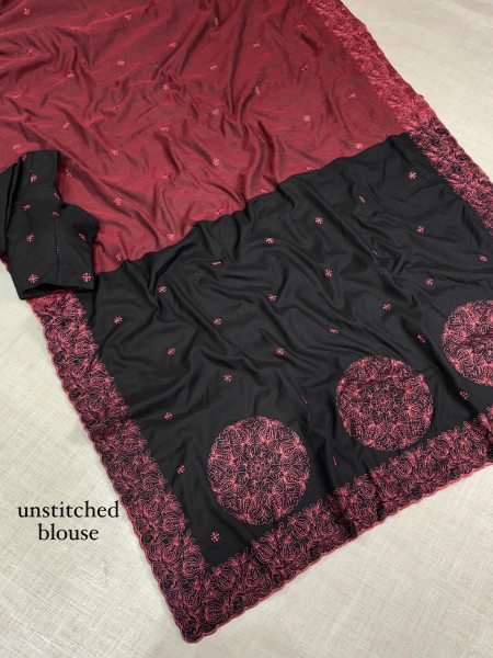 Traditional Maroon Mul Cotton Saree with Cutwork Border and Jacquard Weaving Cotton Sarees Wholesale