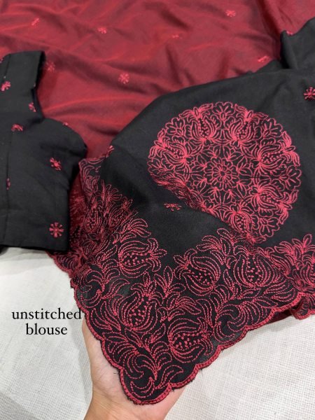 Traditional Maroon Mul Cotton Saree with Cutwork Border and Jacquard Weaving Cotton Sarees Wholesale