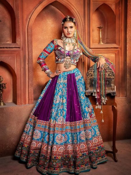 Traditional Muslin Mirror Work Chaniya Choli Navratri Festive Collection  Lehenga