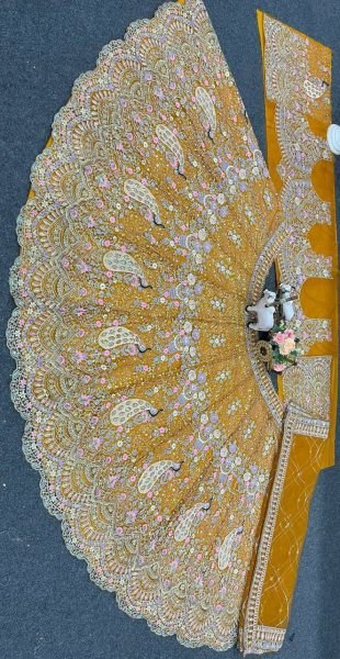 Traditional Mustard Yellow Bridal Lehenga Set with Intricate Peacock Motifs Bridal Lehenga Choli
