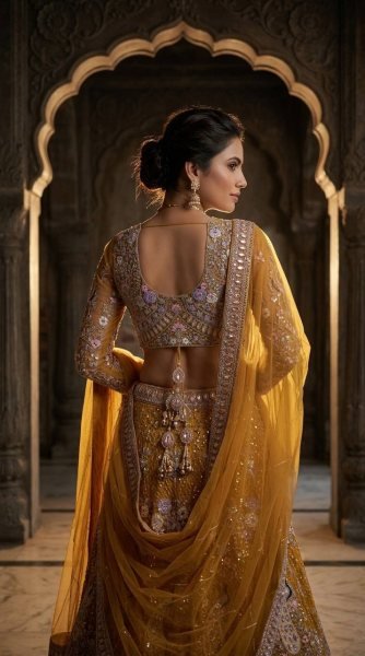 Traditional Mustard Yellow Bridal Lehenga Set with Intricate Peacock Motifs Bridal Lehenga Choli