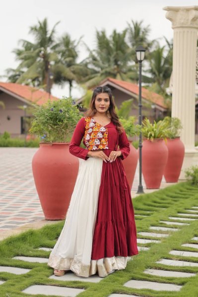 Traditional Navratri Cotton Lehenga Choli with Flared Ghera and Mirror Blouse Navratri Lehnega Choli