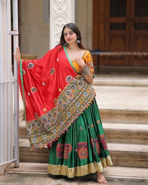 Traditional Navratri Lehenga Set With Embroidery And Mirror Work Festival Collection Navratri Lehnega Choli
