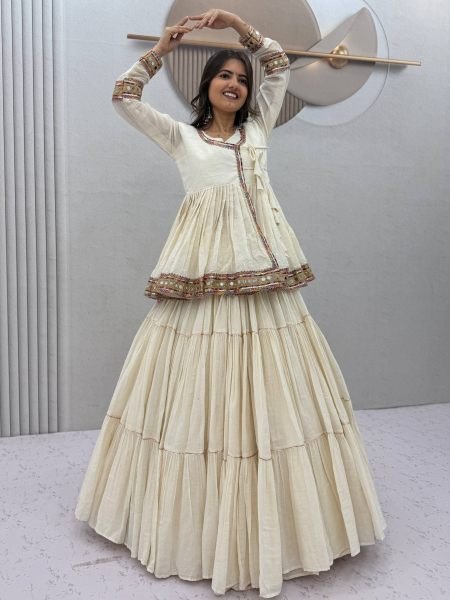 Traditional OffWhite Gujarati Kediyu Style Lehenga with Designer Choli For Navrati  Lehenga