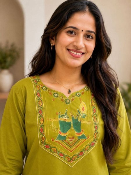 Traditional Parrot Green Cotton Embroidered Kurti Pant Set for Women Lightweight Daily Wear  Embroidery Kurtis 