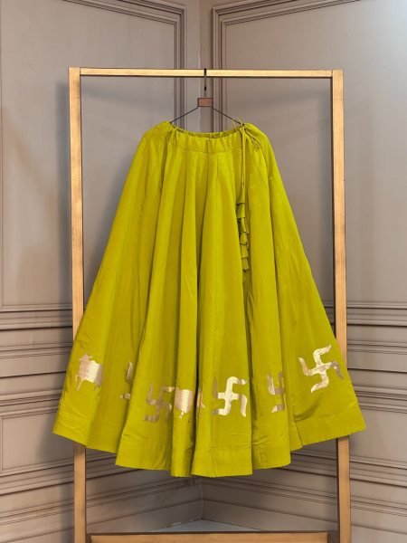 Traditional Parrot Green Roman Lehenga with Cow and Swastik Gota Work at Navrati Navratri Lehnega Choli