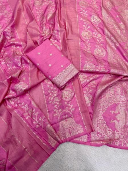 Traditional Pink Crepe Khadi Saree with Zari Butti and Running Blouse at Manufacturer Rate 