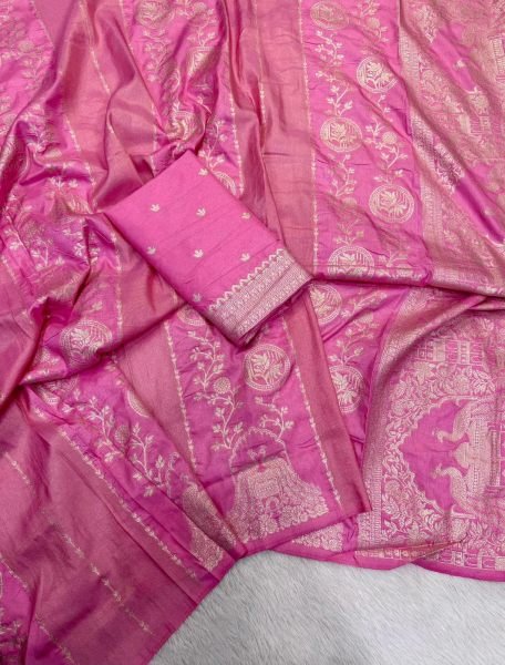 Traditional Pink Crepe Khadi Saree with Zari Butti and Running Blouse at Manufacturer Rate Printed Cotton Sarees Wholesale