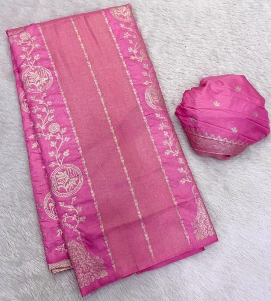 Traditional Pink Crepe Khadi Saree with Zari Butti and Running Blouse at Manufacturer Rate Printed Cotton Sarees Wholesale