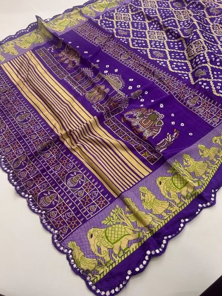 Traditional Purple Bandhani Chiffon Saree with Deaigner Unstitch Blouse At Mill Price  