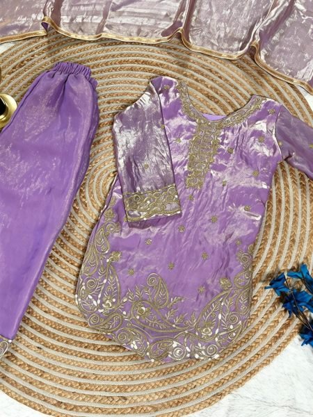 Traditional Purple Crepe Silk Girls  Kameez with Sharara   Dupatta  Girls Wear